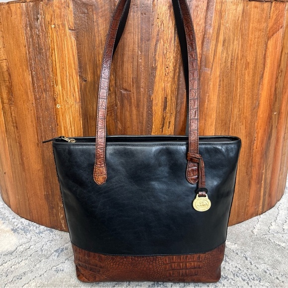 Brahmin Leather Tote Bag Black Tuscan Pecan Melbourne Susana Collection Retired - Picture 1 of 10